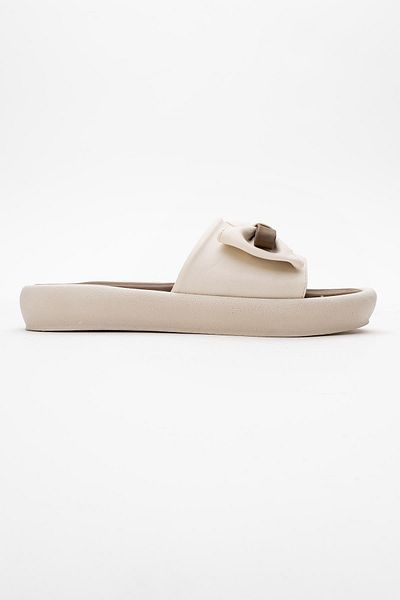 CCWAY AYAKKABI Women's Bow Tie Buckle Slippers Ecru Brown