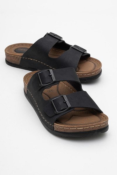 CCWAY AYAKKABI Woman's double buckle slippers black