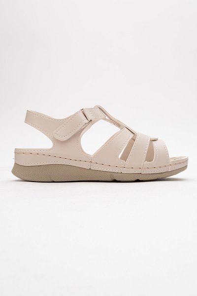 CCWAY AYAKKABI Women's Velcro Sandals Beige