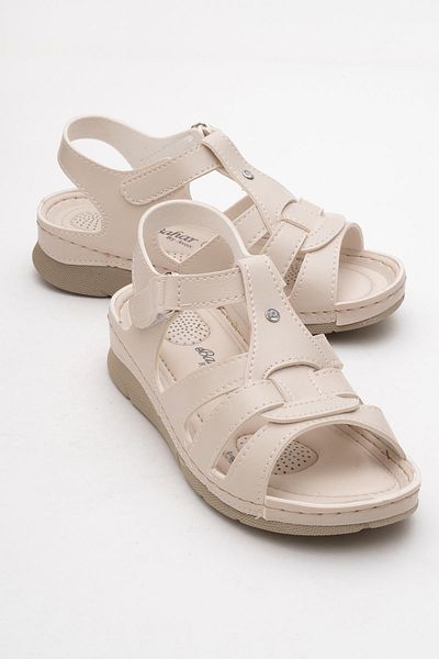 CCWAY AYAKKABI Women's Velcro Sandals Beige