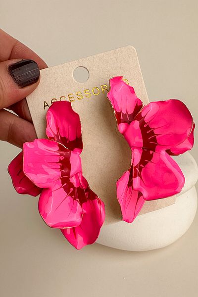 Modex Half Moon Patterned Light Flower Earrings (7cm)