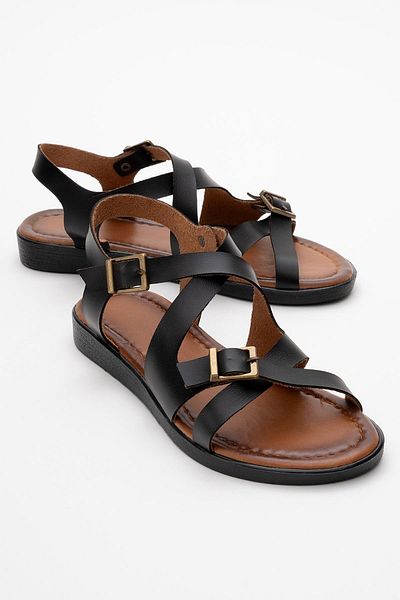 CCWAY AYAKKABI Cross Piping Women's Sandals Black