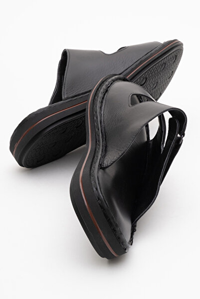 Dericlub Dericlub Men's Double Strap Slippers Real Leather Dc 1182 Black