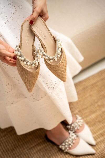 LamintaGlobal Rosi̇e Wicket Tie Detail Stone Women's Slippers