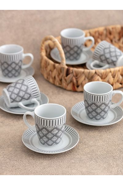 LC Waikiki Lcw Home Gray Printed Porcelain Cup Set of 6