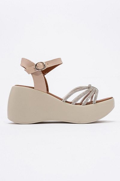 CCWAY AYAKKABI Women's Piping Stone Sandals Beige