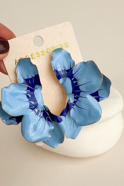 Modex Half Moon Patterned Light Flower Earrings (7cm)
