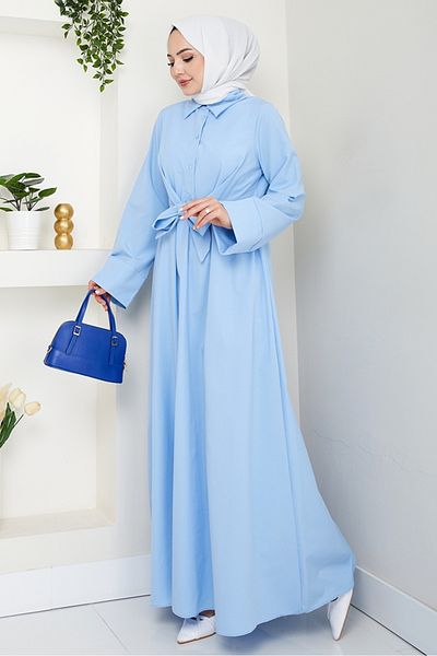 Bestenur Φόρεμα Renda Waist Tie 1467 - Baby Blue