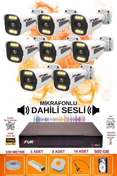 FURY 8 li Sesli 6 Warm Led Gece Renkli Görüş Su Geçirmez Güvenlik Kamerası Seti 500GB