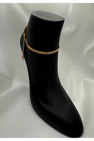 Mila Lumiere Classic and Stylish Model Gold Gold Color Steel Anklet with Thick Chain Double Evil Eye Beads