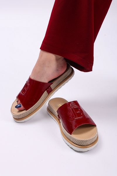 SOFT Women's Genuine Leather Claret Red Patent Leather Color Eva Sole Orthopedic Daily Slippers