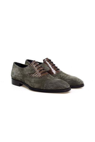 Butik Khaki Color Lace up Khaki Leather Suede Men's Shoes