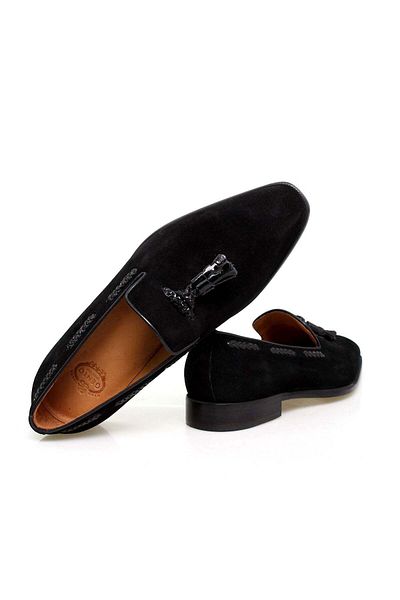 Butik Black Color Laceless Genuine Leather Suede Men's Shoes