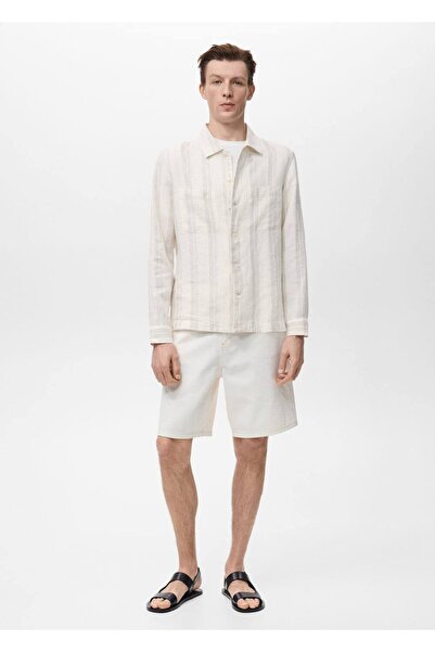 MANGO Man Çizgili keten gömlek ceket