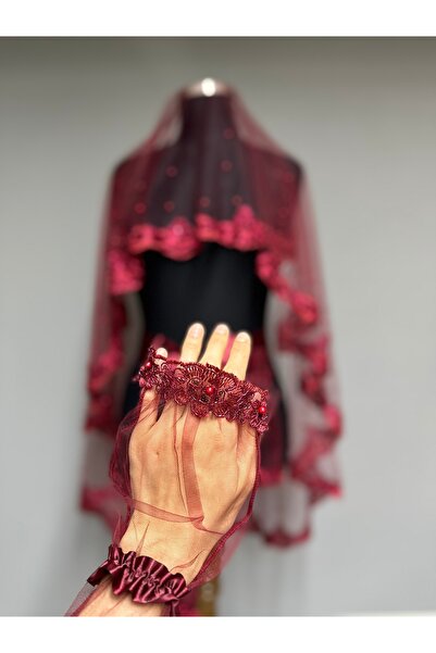 Limelia Voal de mireasă pentru femei Celeste Pearl cu design special – Burgun...