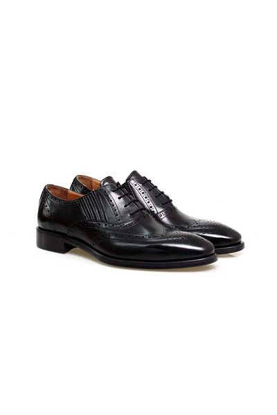 Butik Black Color Lace-Up Genuine Leather Men's Shoes