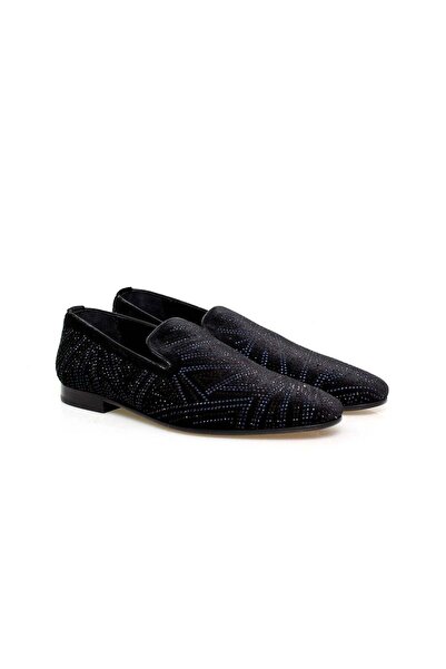 Butik Black Color Laceless Genuine Leather Suede Stone Men's Shoes