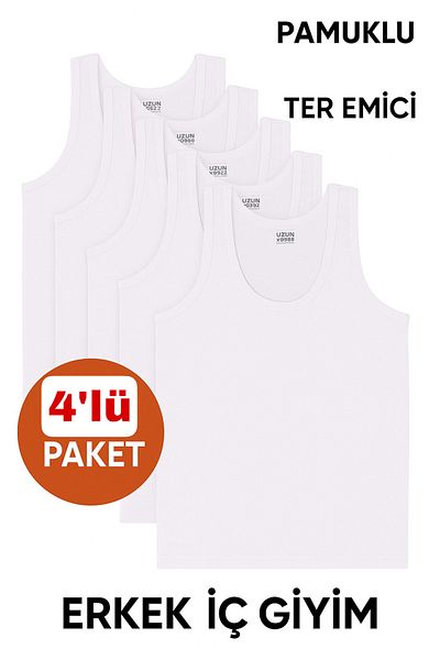UZN SOCKS Combed Cotton 4-Piece Men's Undershirt Set - Comfortable Fit, Soft Fabric, Breathable Cotton