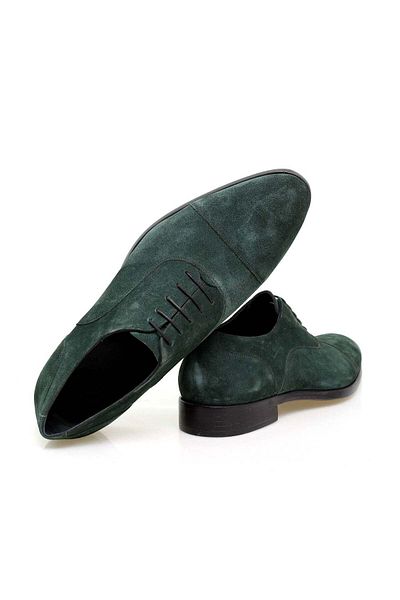 Butik Emerald Green Color Lace up Khaki Leather Suede Men's Shoes