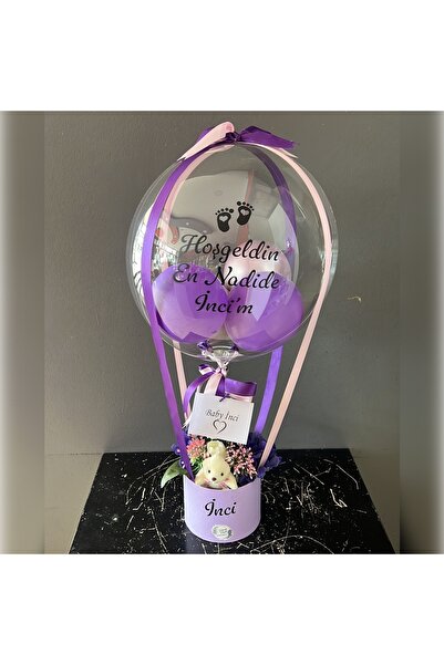 GözdeParti Kişiye Özel Yenidoğan Kız Bebek Balon Kutusu - Yenidoğan Hediyelik