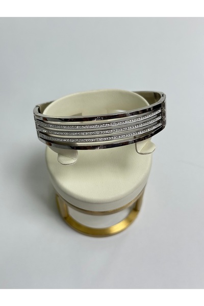 VLDORO Steel Multi-Row Stone Detailed Silver Color Bracelet