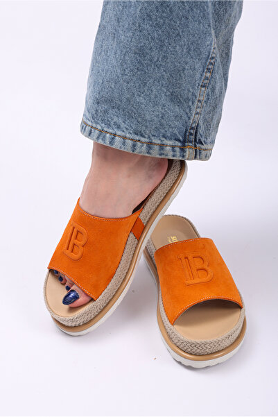 SOFT Kadın Hakiki Süet Deri Turuncu Renk Eva Taban Ortopedik Günlük Terlik