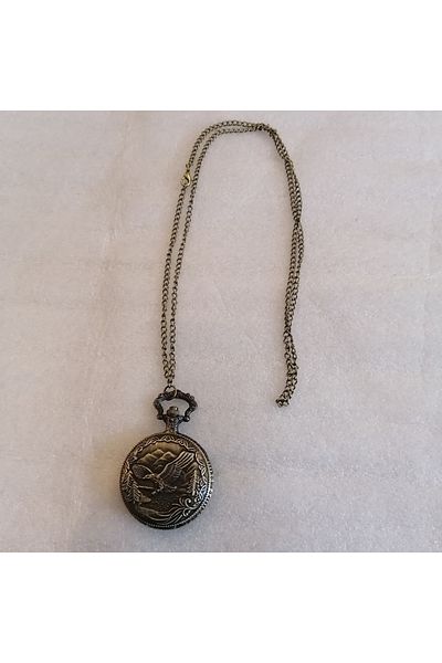 Butik Tülin Unisex Authentic Bronze Flying Eagle Shackle Pocket Watch Necklace 4.5X47Cm Made in Thailand