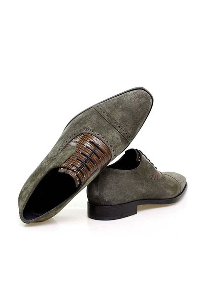 Butik Khaki Color Lace up Khaki Leather Suede Men's Shoes