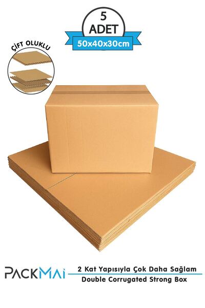 PackMai 50x40x30cm 5ADET 1.Kalite 6mm Çift Oluklu Kalın Karton Koli Kutu (Ev ...