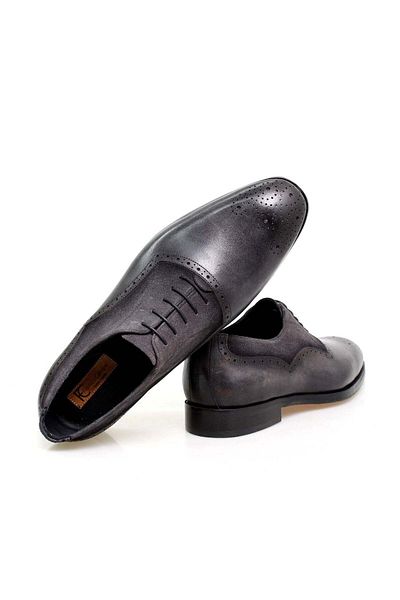 Butik Gray Color Lace-Up Genuine Leather Men's Shoes