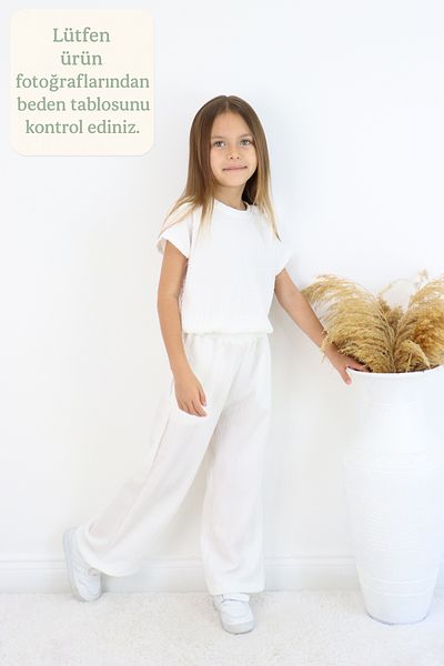 FESSHERA KİDS 💜 Girls' Special Textured Fabric Casual and Stylish Wide Leg Girls' Pants 💜