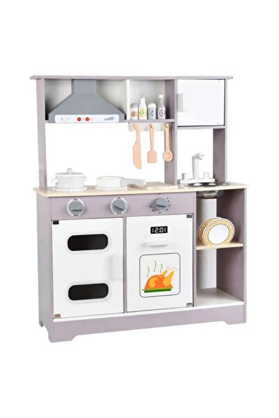 LITTLE ANGEL Kids Wooden Kitchen Set – Mid-century Pretend Cooking Playset Wi...