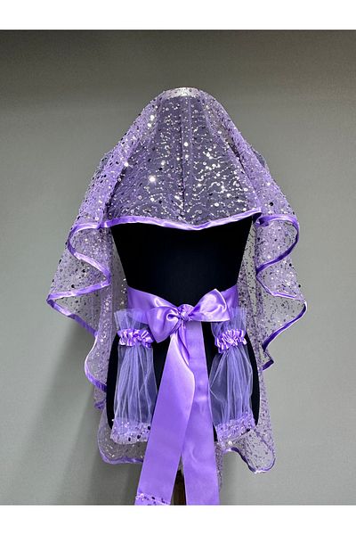 Hayalperest boncuk Velora Dense Sequins Beaded Modern Design Bridal Veil Set Lilac