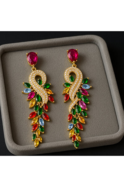 Lu Atelier Serena-Long Flashy Design Earrings with Colored Stones