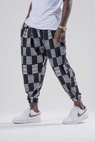 SUPERBLUE Men's Checkered Patterned Black Jogger Baggy Trousers