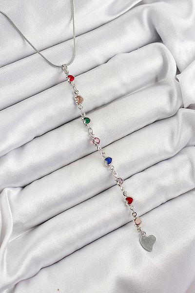 Store Brass Silver Color Mixed Color Zircon Stone Heart Y Women's Necklace