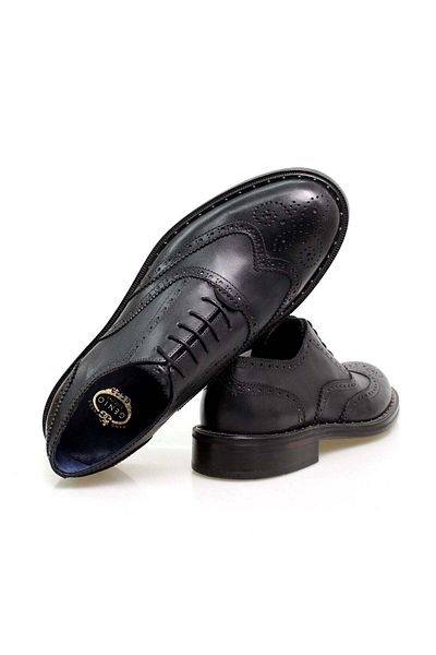 Butik Black Color Lace-Up Genuine Leather Men's Shoes