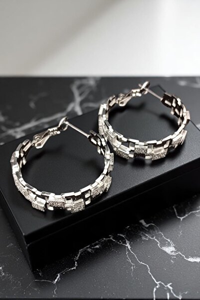 Lina Tia Kadın Çelik Gümüş Kaplama Kare Kabartma Desenli Tasarım Model Günlük...