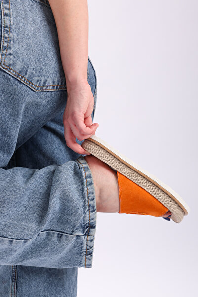 SOFT Kadın Hakiki Süet Deri Turuncu Renk Eva Taban Ortopedik Günlük Terlik