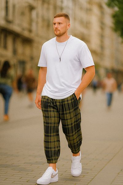 SUPERBLUE Men's Patterned Khaki Baggy Jogger Baggy Trousers