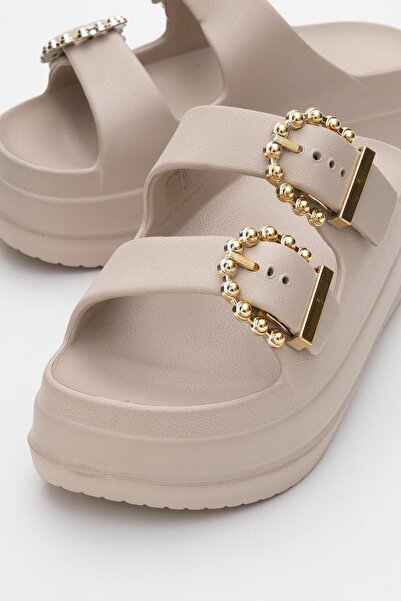 CCWAY AYAKKABI Women's Strappy Buckle Slippers Capicino