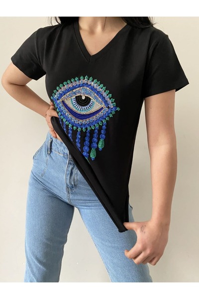 ONE WAY FASHION بلوزة نص كم مطرزة مصنوعة من قطن نخب أول 100%