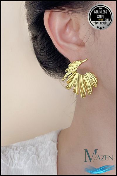 MAZEN Half Leaf Model Earrings |   100% Steel |   Antiallergic |   Non-Tarnish Lightweight Design