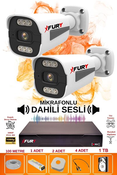 FURY 2 Li Sesli 5Mp Lens 1080p 6 Warm Led Gece Renkli Görüş Su Geçirmez Güvenlik Kamerası Seti 1tb
