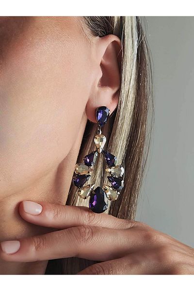 Eva Takı Store Purple Flower Model Diamond Look Earrings