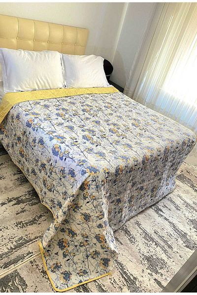 Özyuvam Quilted Cotton Fiber Filled Double Floral Patterned Pique