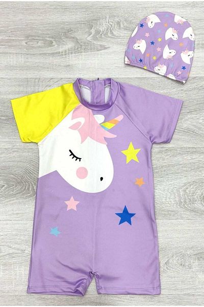 mikam Girls Uv Protection Short Sleeve Shorts Swimsuit\ Mayokini Zipper Jumpsuit Beach Wear