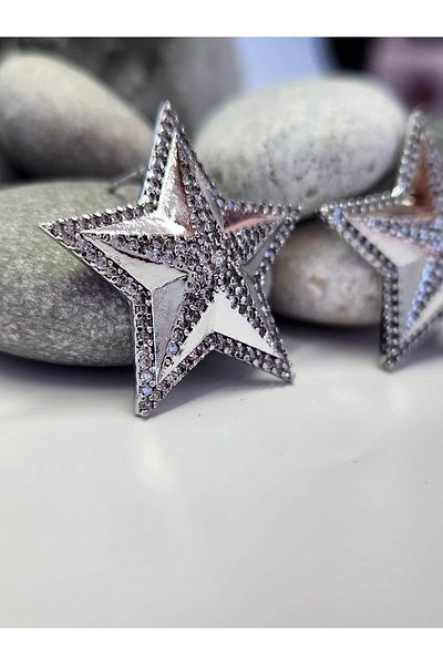 Eva Takı Store Star Figured Steel Silver Silver Colored Earrings