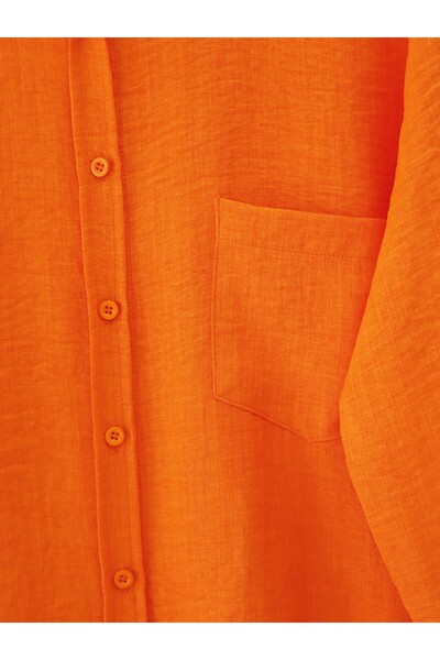Modamorfo Λινό πουκάμισο με ένα κουμπί τσέπης - Πορτοκαλί