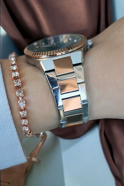 Dice Kayek Calendar Zircon Stone 5Atm Waterproof Coffee Dial Steel Women's Wristwatch with Bracelet Gift